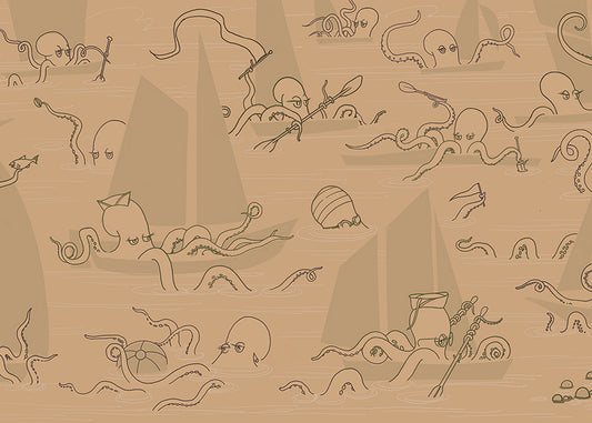 Octopus Flotilla Mural - Burnt Sienna
