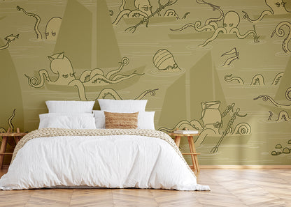 Octopus Flotilla Mural - Tarnished Gold