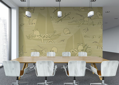 Octopus Flotilla Mural - Tarnished Gold