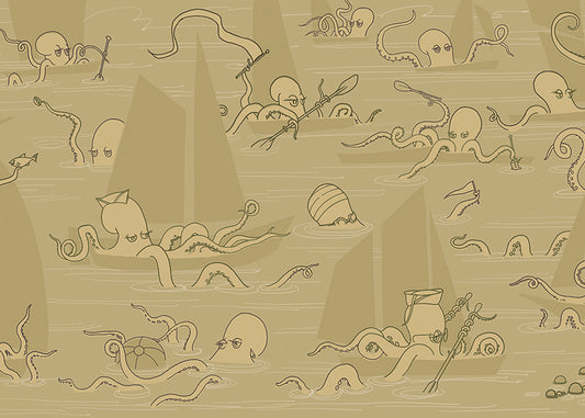 Octopus Flotilla Mural - Tarnished Gold