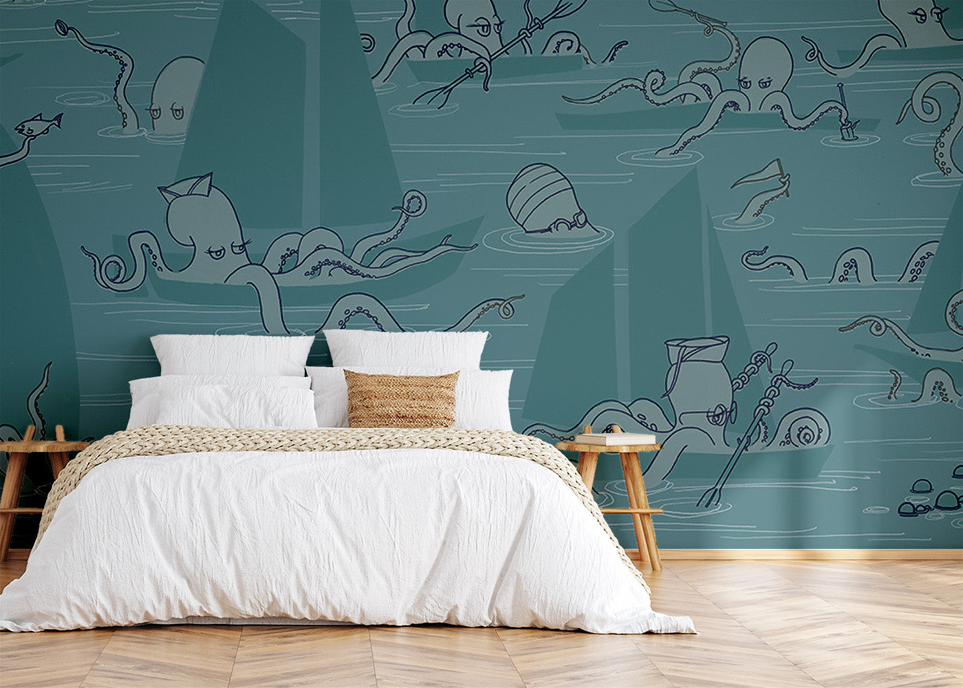 Octopus Flotilla Mural - Cerulean Blue