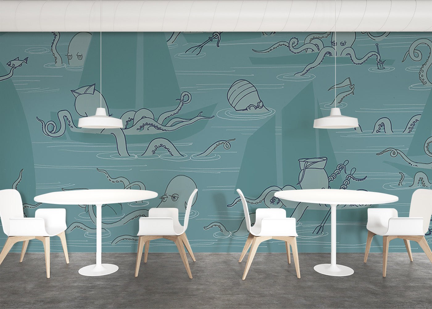 Octopus Flotilla Mural - Cerulean Blue