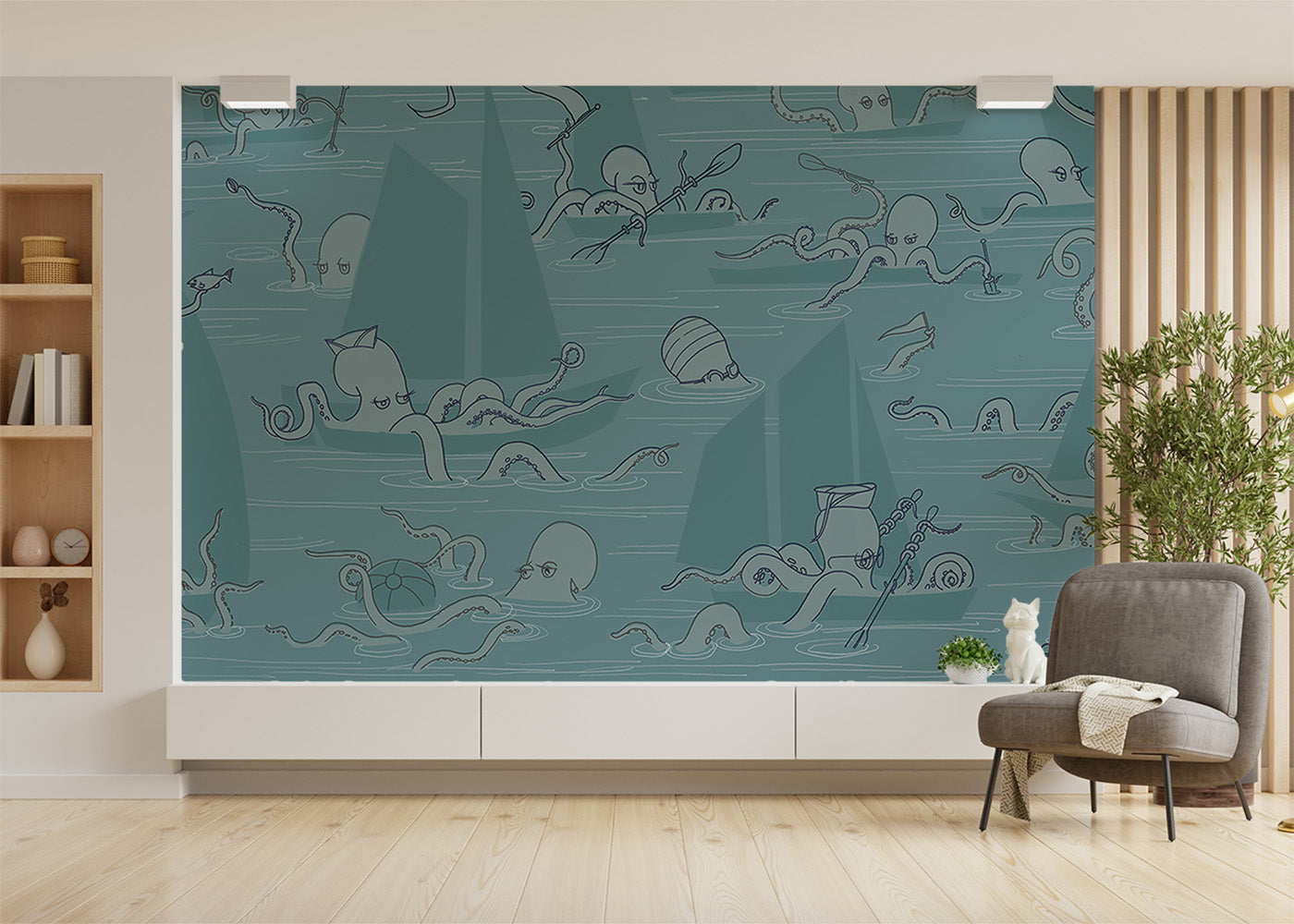 Octopus Flotilla Mural - Cerulean Blue