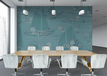 Octopus Flotilla Mural - Cerulean Blue