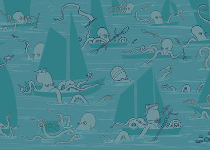 Octopus Flotilla Mural - Cerulean Blue