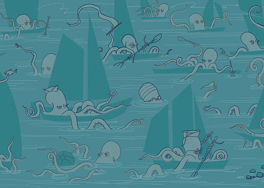 Octopus Flotilla Mural - Cerulean Blue