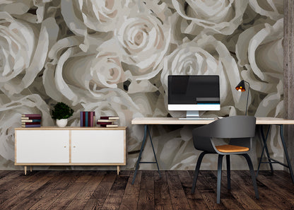 For the Roses Mural - White Marble Blush