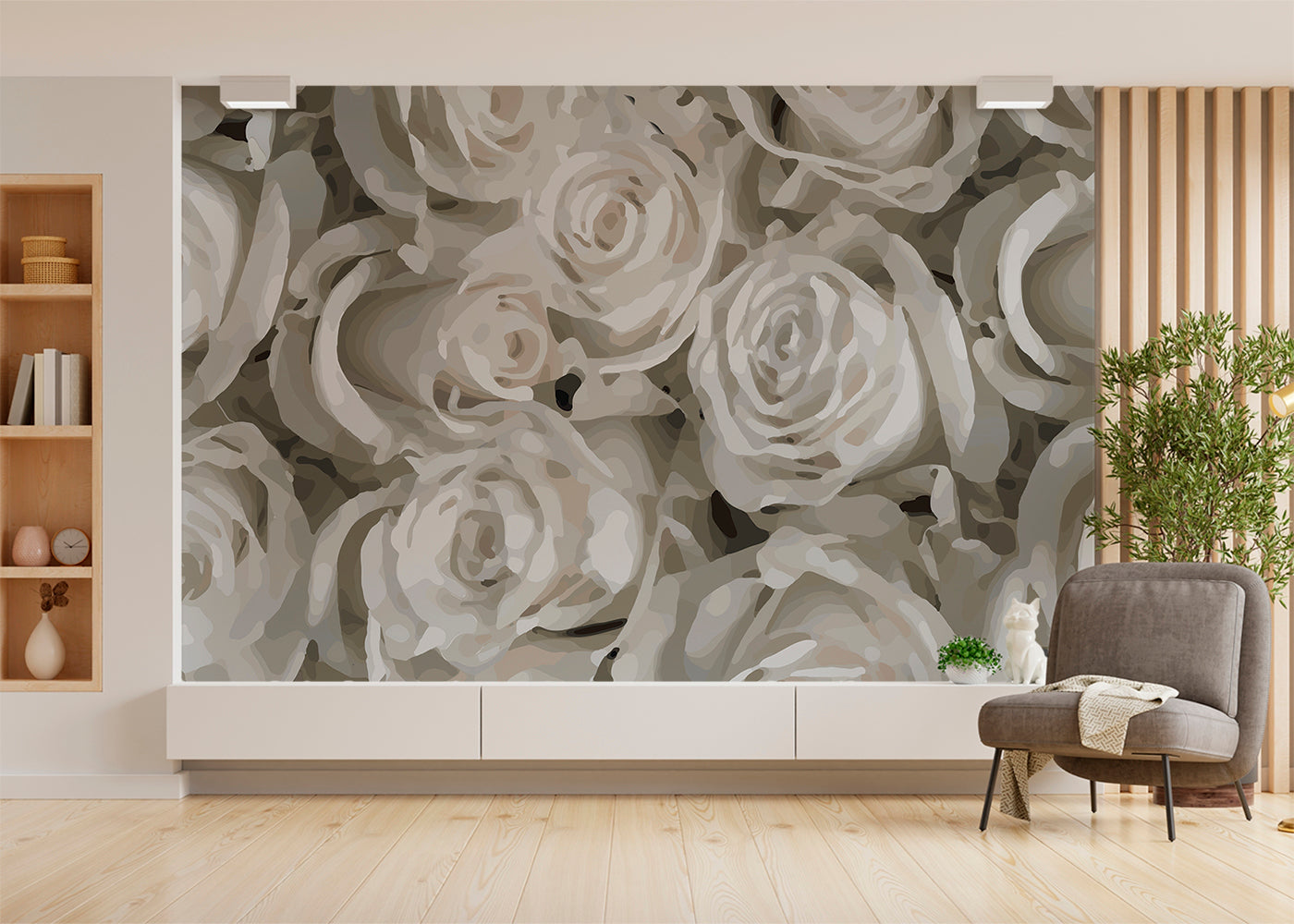 For the Roses Mural - White Marble Blush