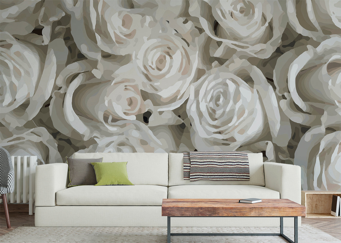 For the Roses Mural - White Marble Blush