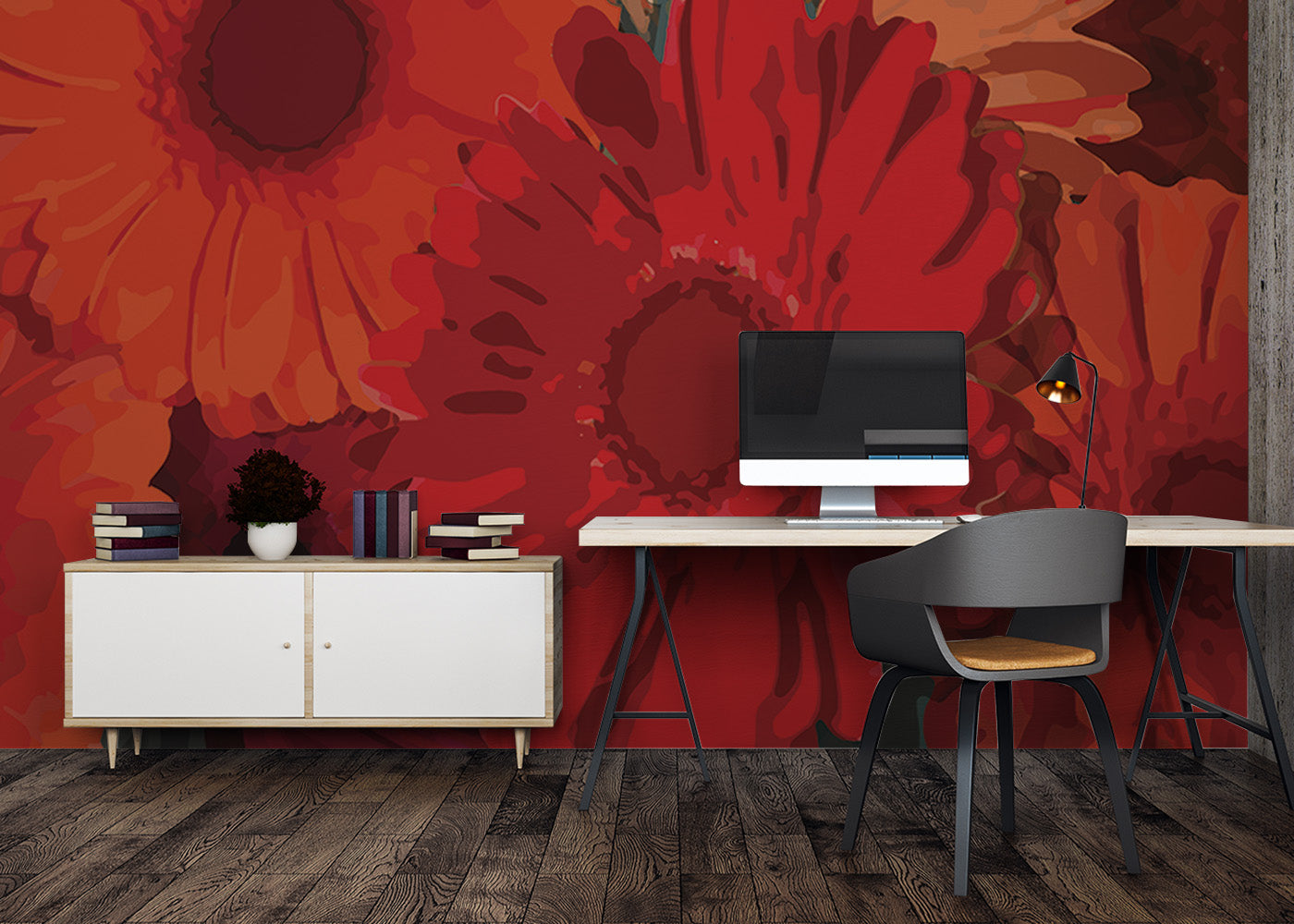 Gerbera Flora Mural - Carnelian