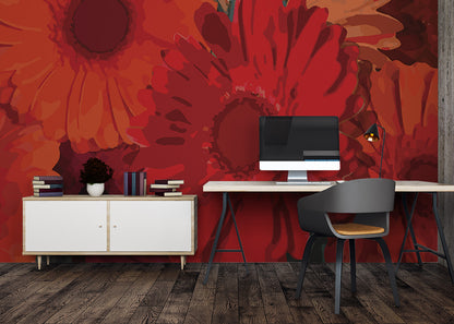 Gerbera Flora Mural - Carnelian