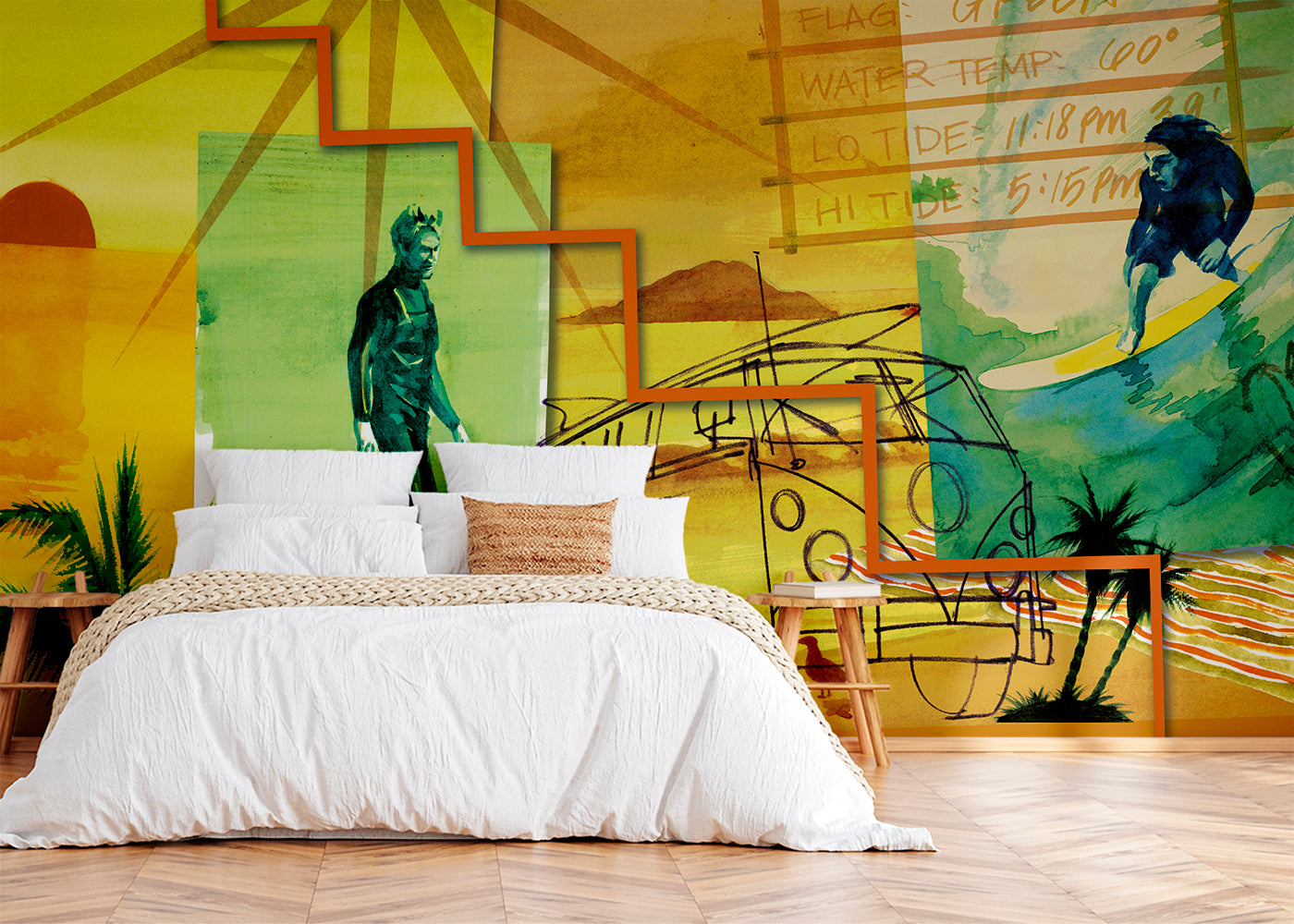 Surf and Sand Mural - Green Gold
