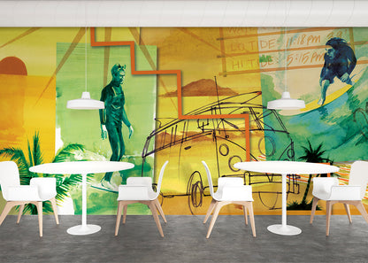 Surf and Sand Mural - Green Gold