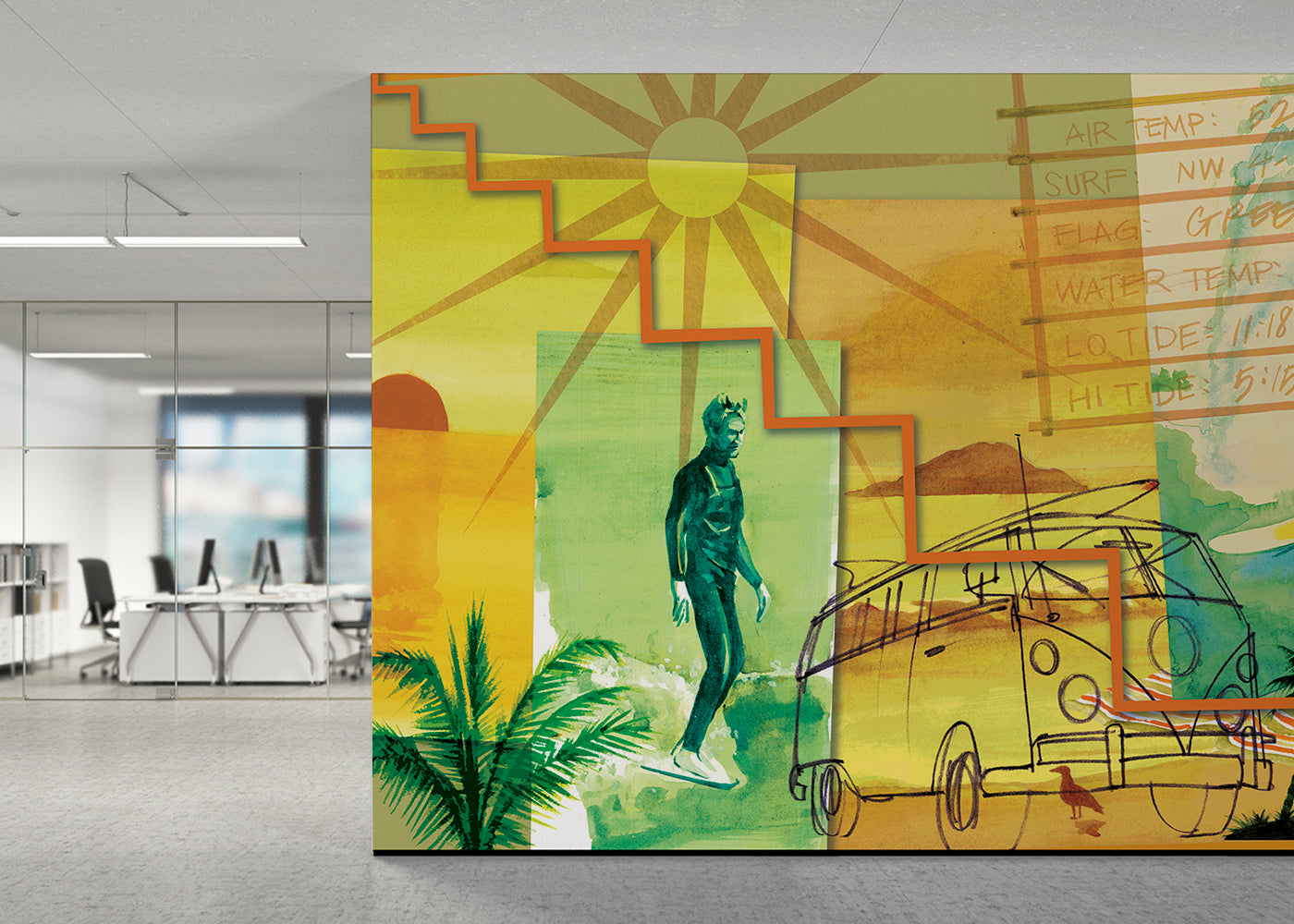 Surf and Sand Mural - Green Gold