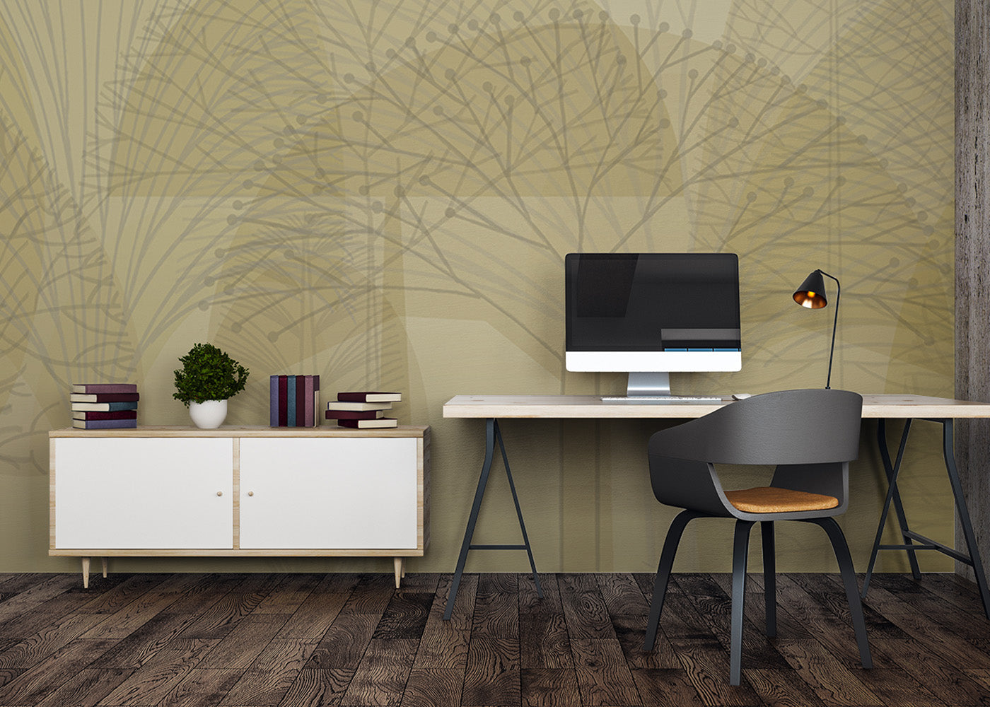 Bare Trees Mural - Yellow Tint