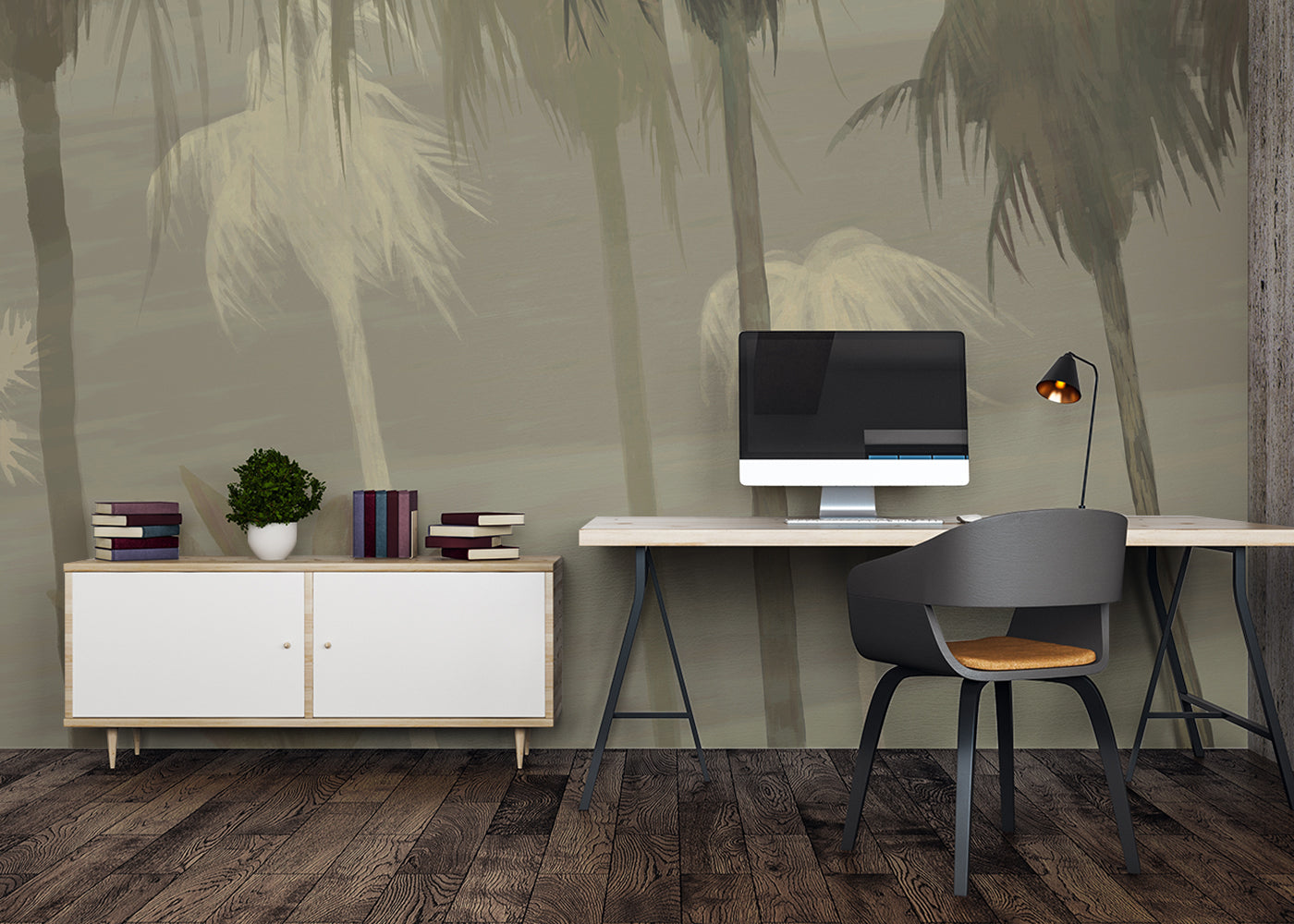 Palm Tree Sky Mural - Taupe