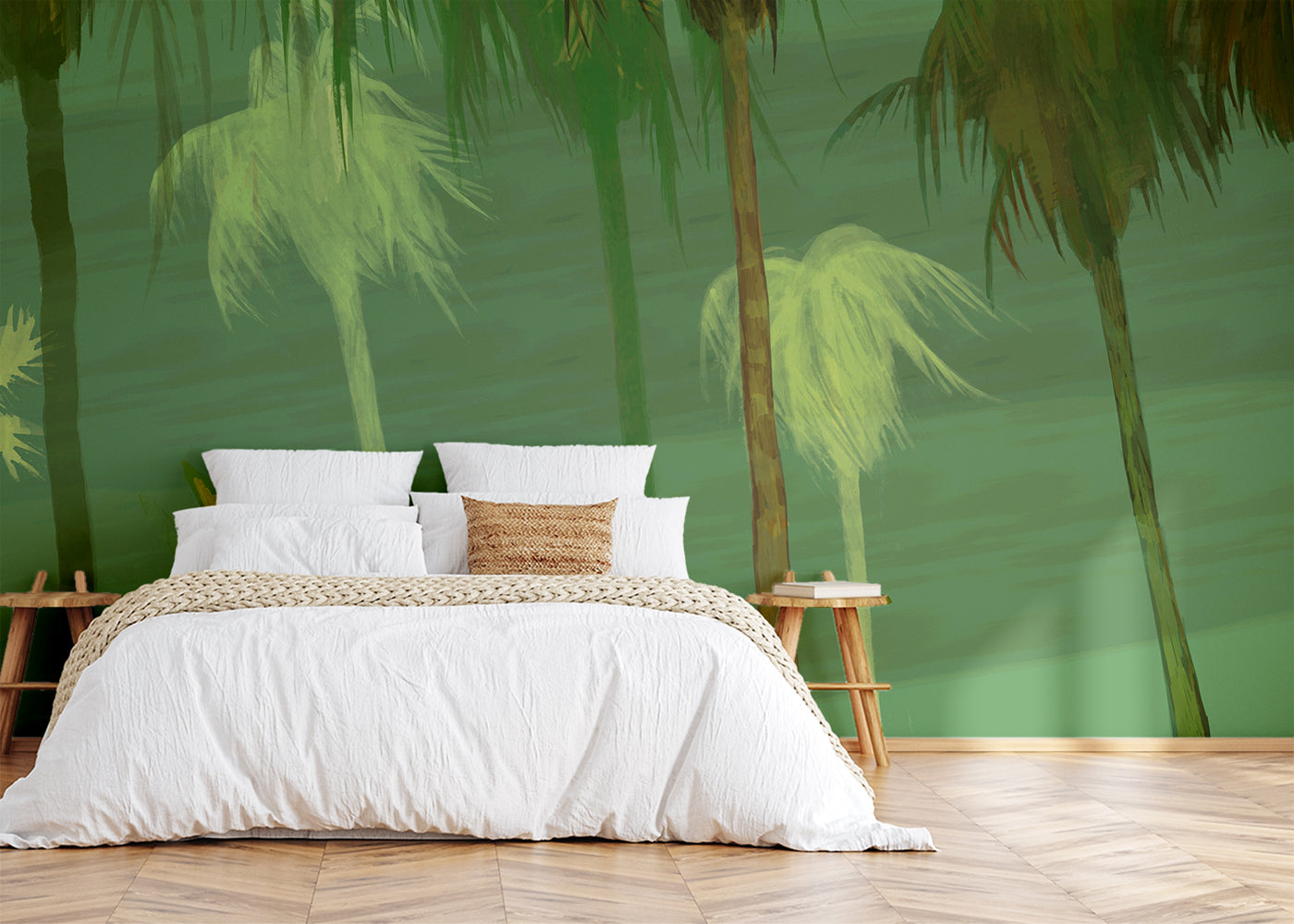 Palm Tree Sky Mural - Earth Greens