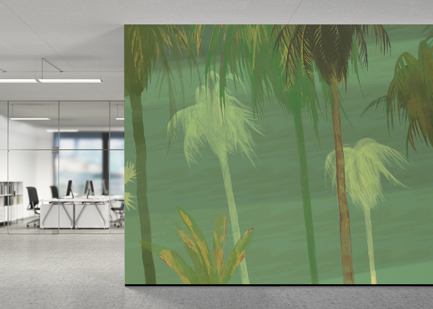 Palm Tree Sky Mural - Earth Greens