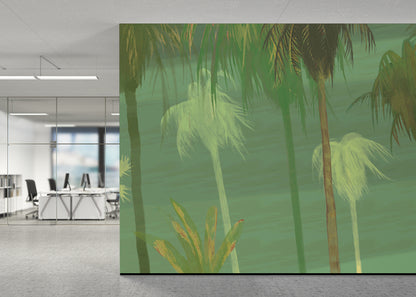 Palm Tree Sky Mural - Earth Greens