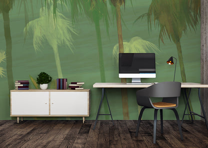 Palm Tree Sky Mural - Earth Greens