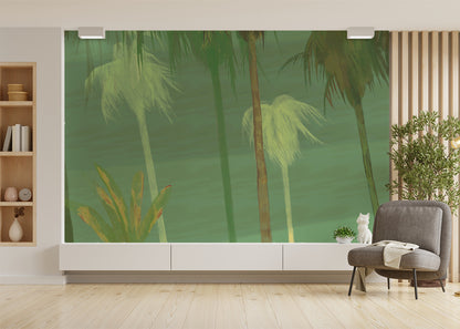 Palm Tree Sky Mural - Earth Greens