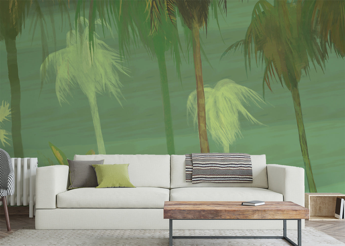 Palm Tree Sky Mural - Earth Greens