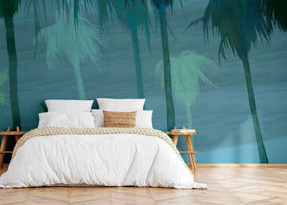 Palm Tree Sky Mural - Night Blues