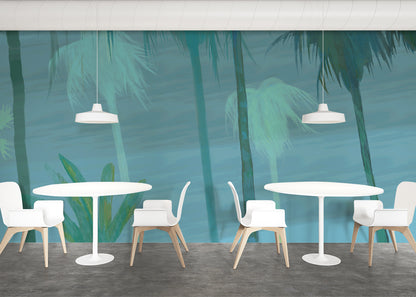 Palm Tree Sky Mural - Night Blues