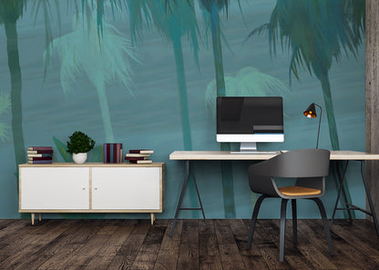 Palm Tree Sky Mural - Night Blues