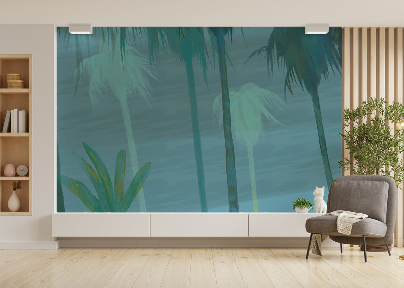 Palm Tree Sky Mural - Night Blues