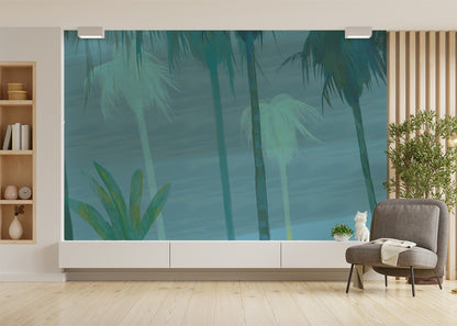Palm Tree Sky Mural - Night Blues