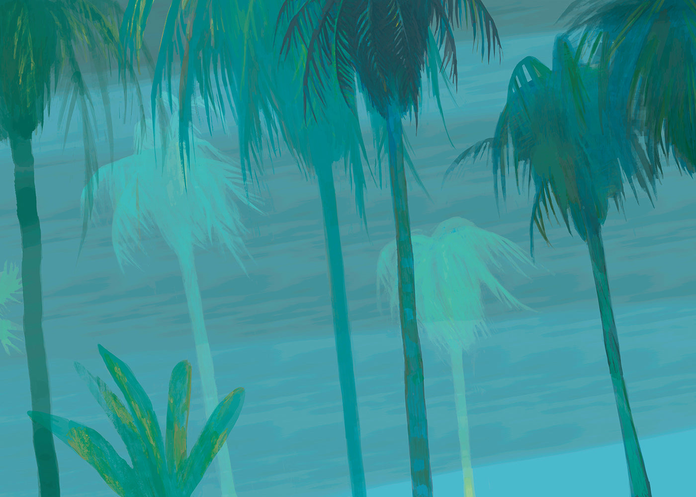 Palm Tree Sky Mural - Night Blues