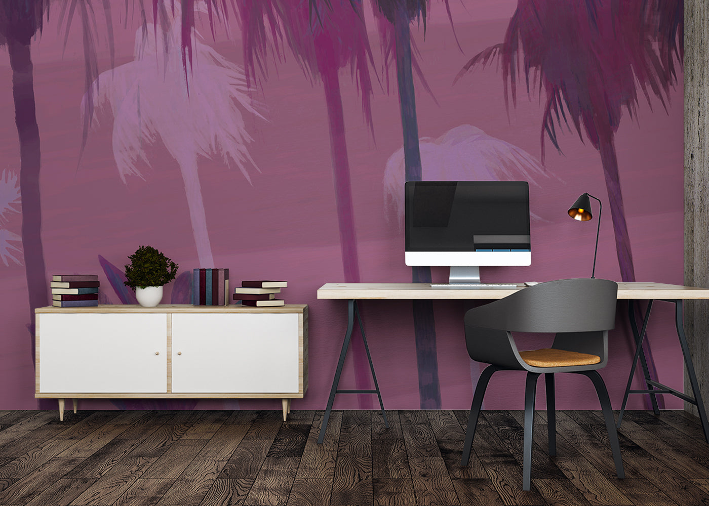 Palm Tree Sky Mural - Electric Pink