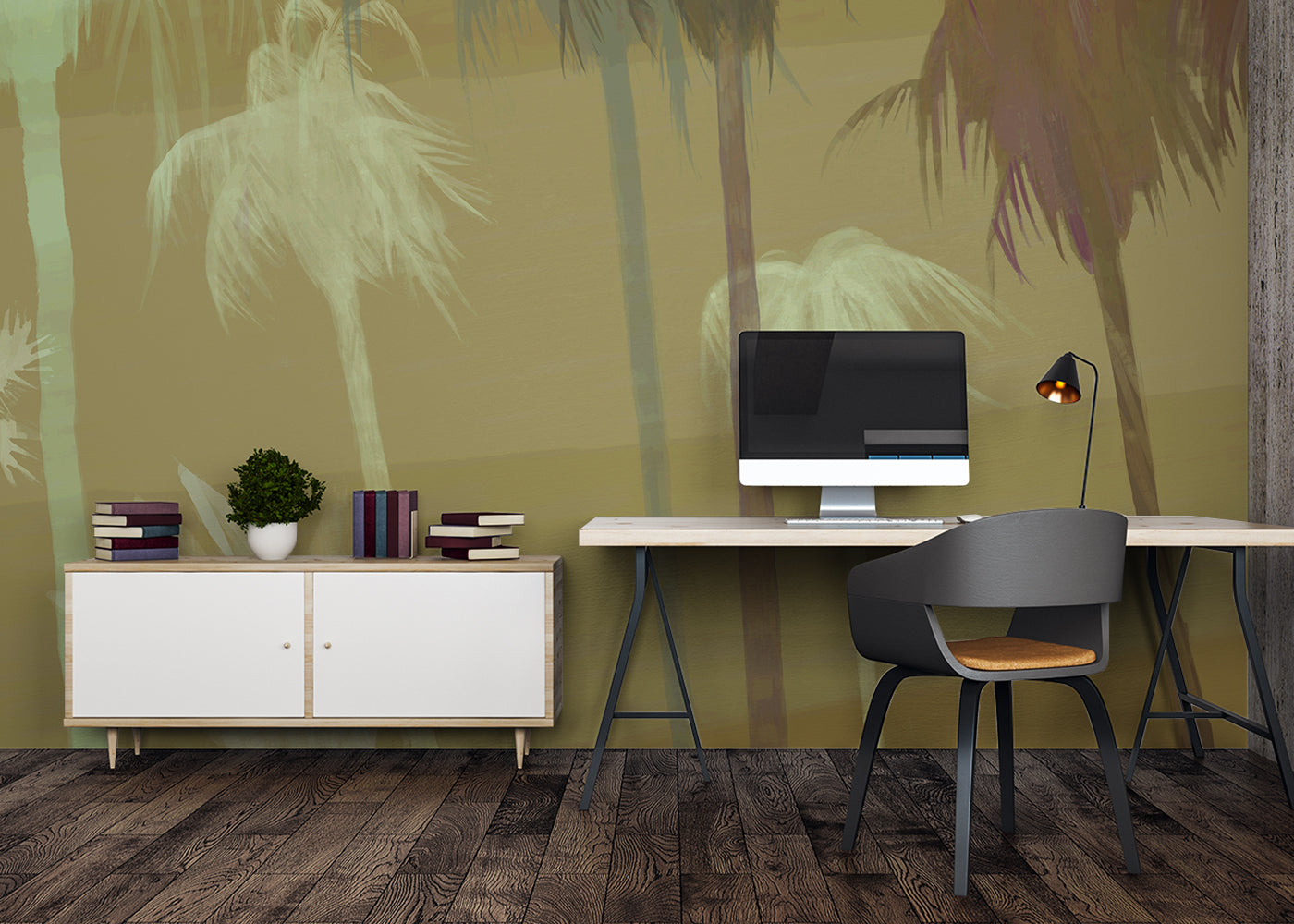 Palm Tree Sky Mural - Gold