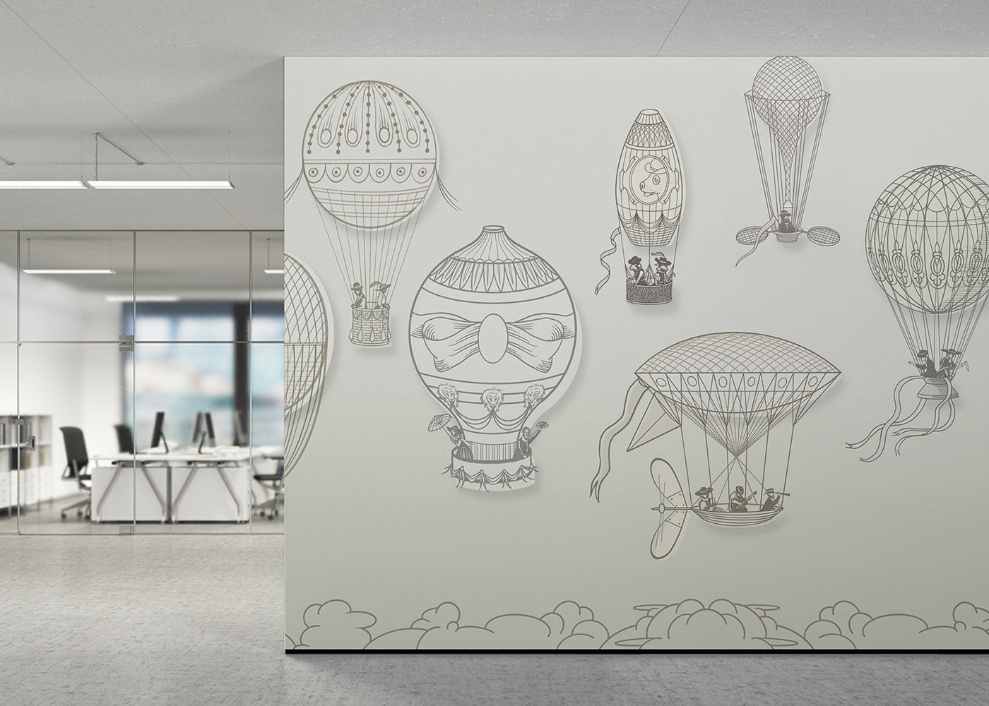 Hot Air Balloon Mural - Neutral Spacious