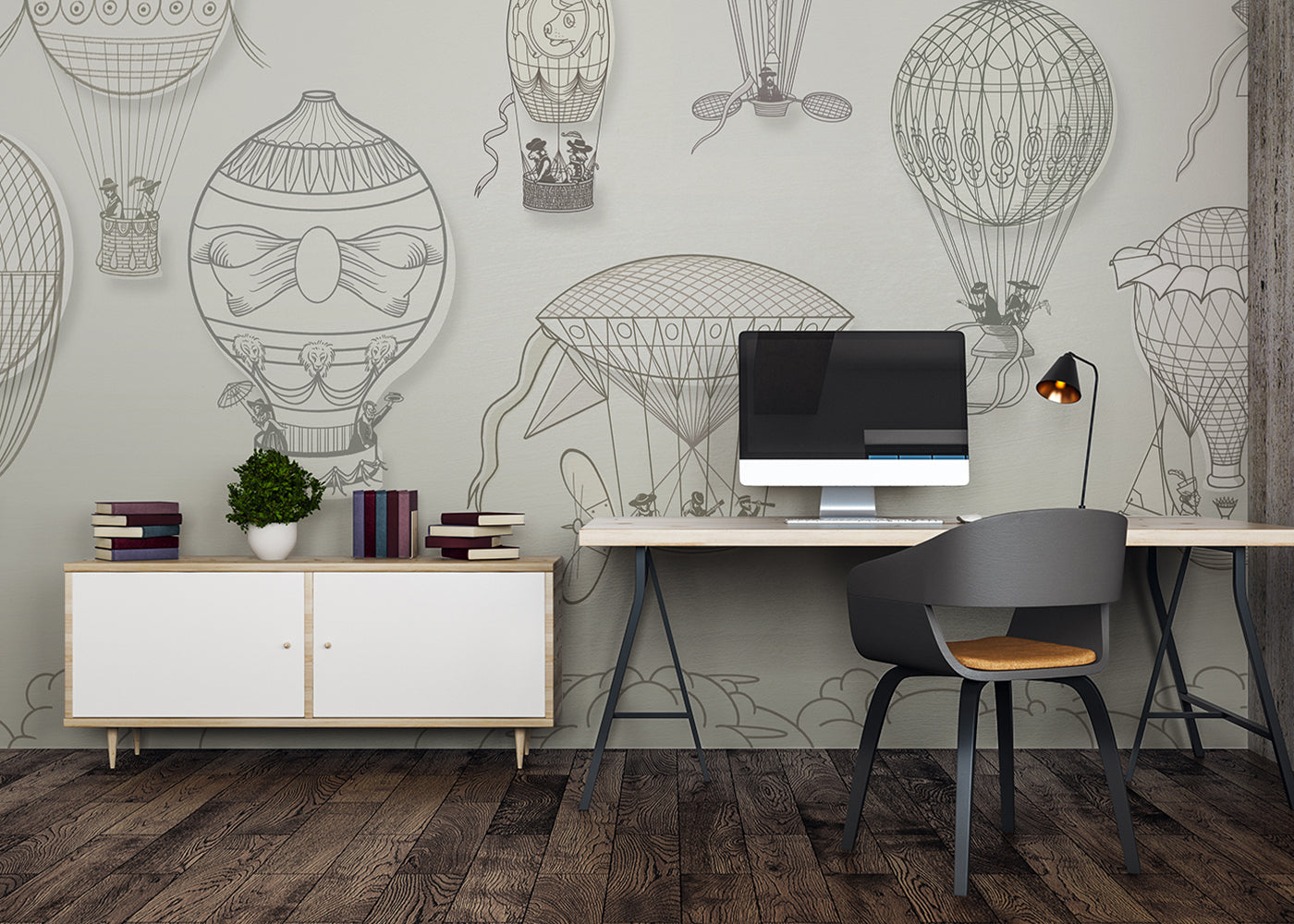 Hot Air Balloon Mural - Neutral Spacious