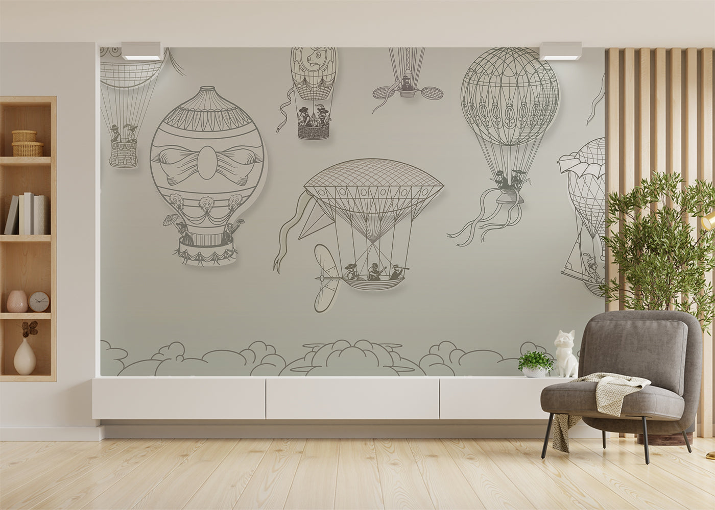 Hot Air Balloon Mural - Neutral Spacious
