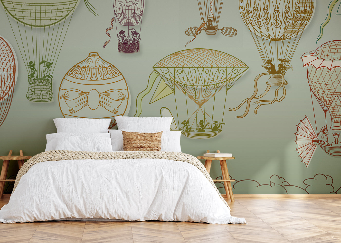 Hot Air Balloon Mural - Blue-Gray Maximal