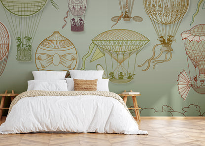 Hot Air Balloon Mural - Blue-Gray Maximal