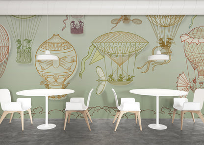 Hot Air Balloon Mural - Blue-Gray Maximal