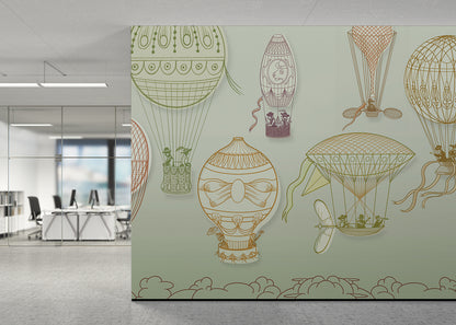 Hot Air Balloon Mural - Blue-Gray Maximal