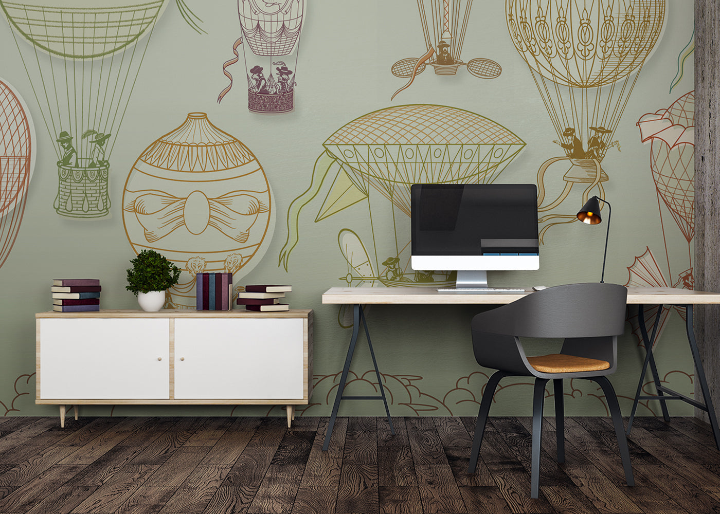 Hot Air Balloon Mural - Blue-Gray Maximal