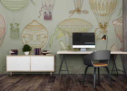 Hot Air Balloon Mural - Blue-Gray Maximal