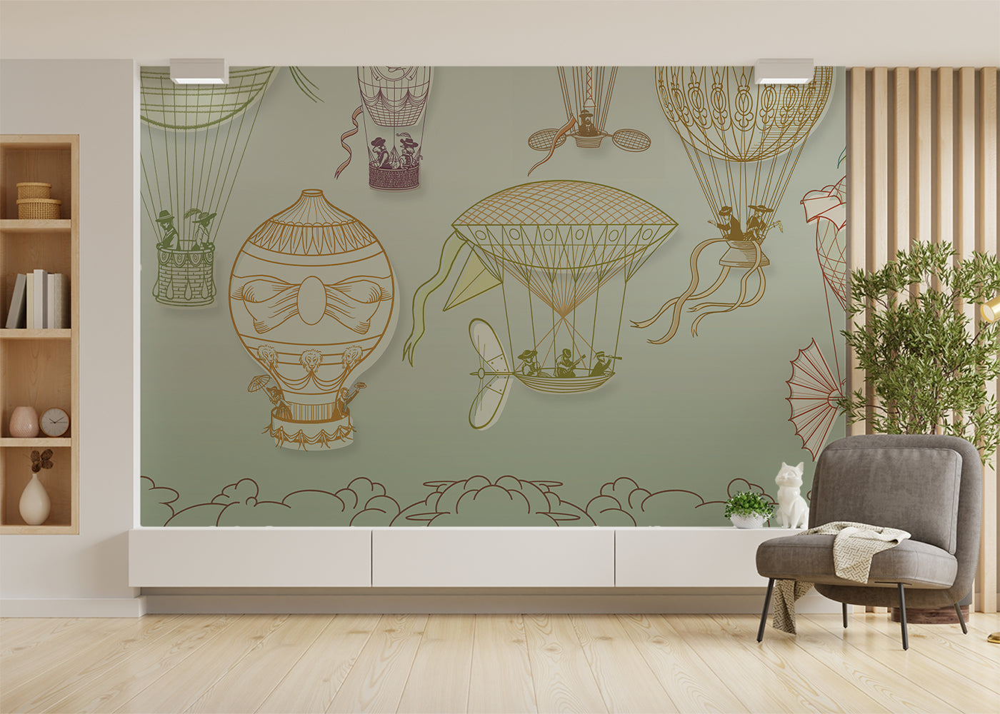 Hot Air Balloon Mural - Blue-Gray Maximal