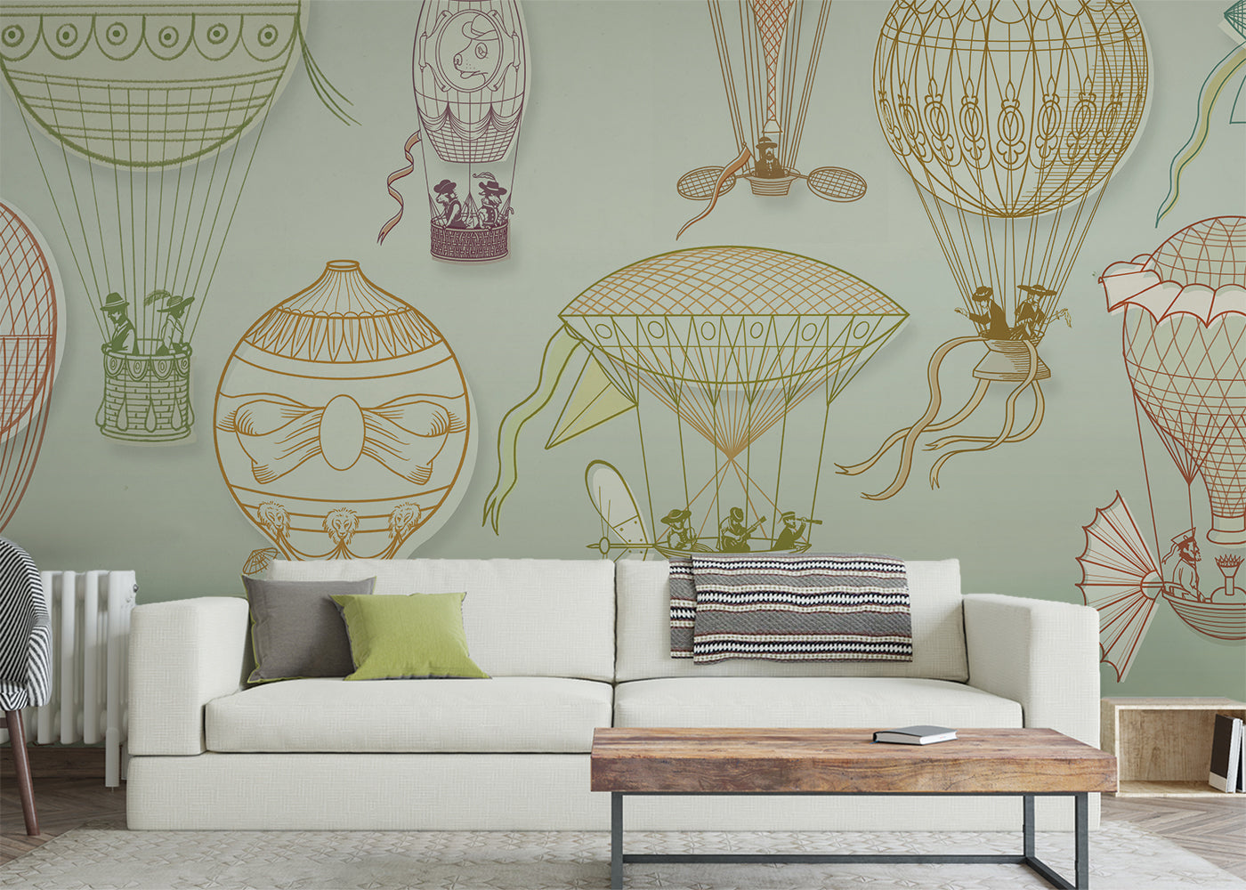 Hot Air Balloon Mural - Blue-Gray Maximal
