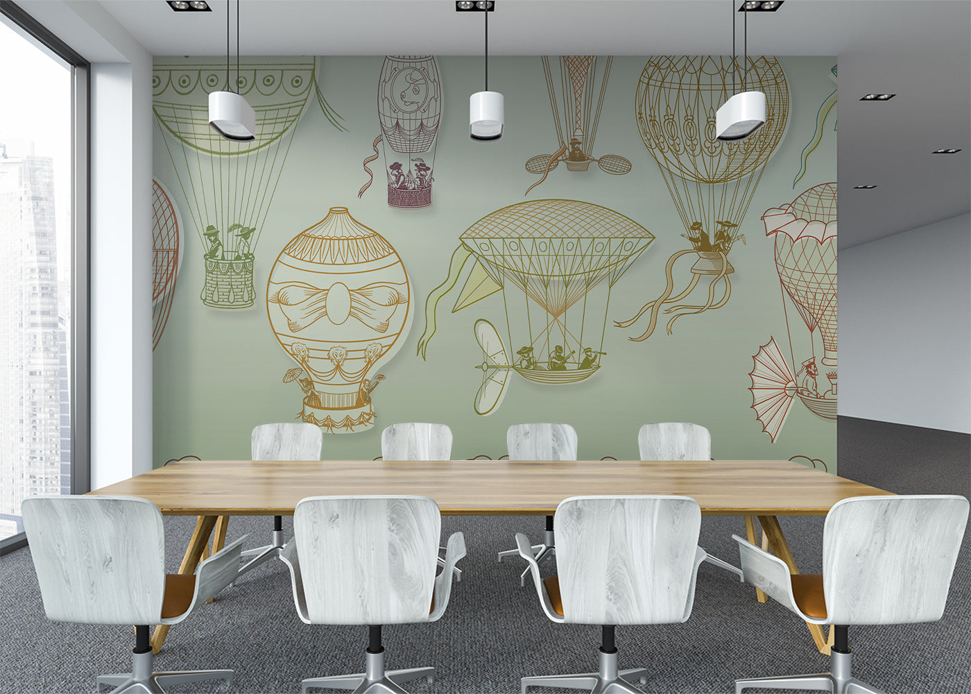 Hot Air Balloon Mural - Blue-Gray Maximal