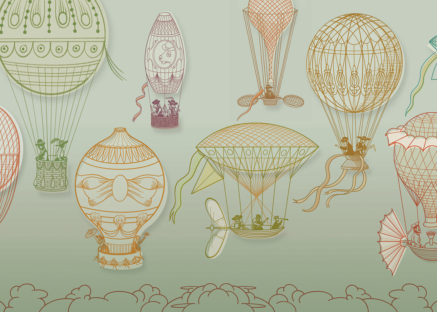 Hot Air Balloon Mural - Blue-Gray Maximal