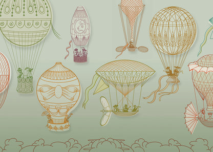 Hot Air Balloon Mural - Blue-Gray Maximal